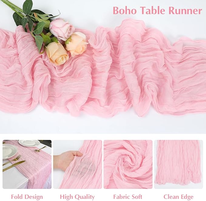 Pink Cheesecloth Table Runner -21*120Inch Long Boho Wedding Table Decor - Image 3