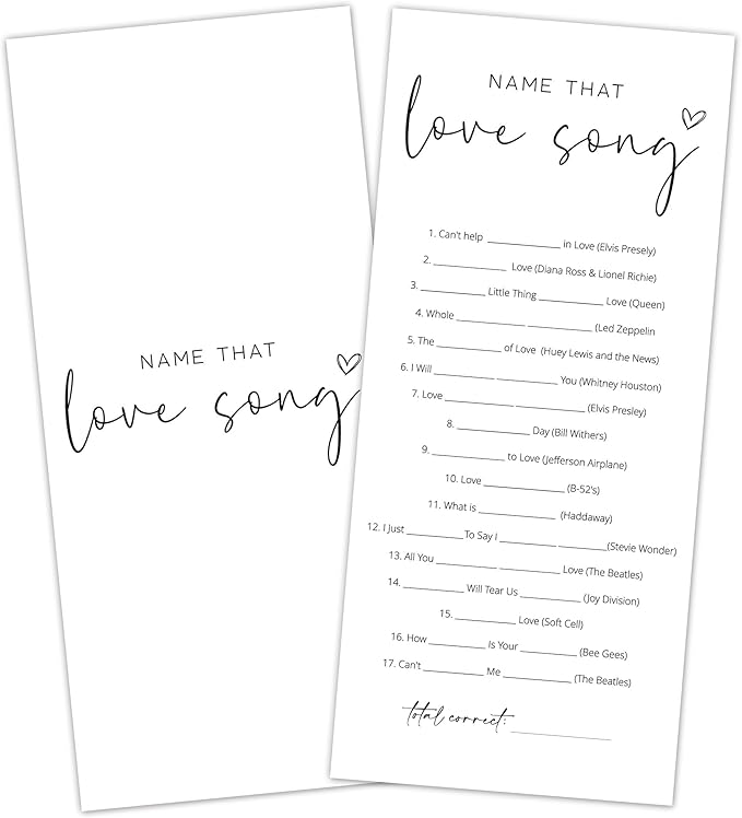 Bridal Shower Games, Name that Love Song, Wedding Shower Games by Tsunerrorami