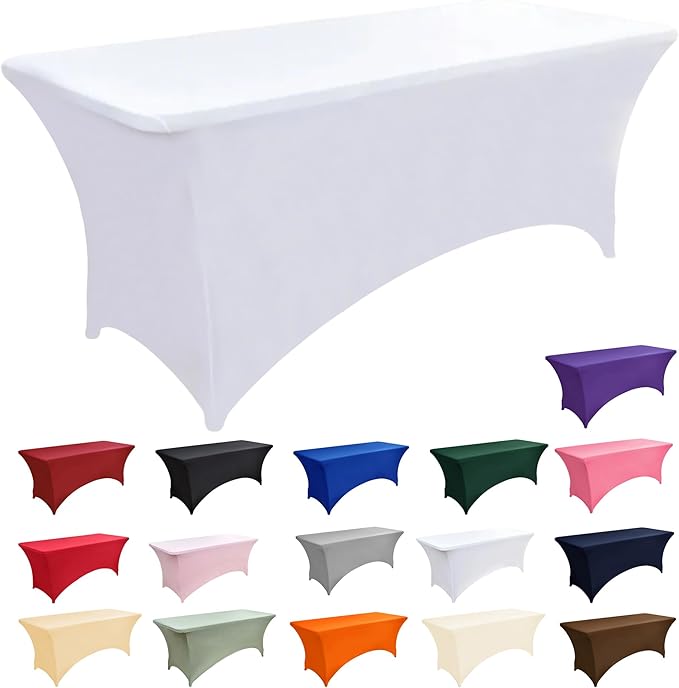 6-Pack 6ft White Spandex Table Covers - Image 3