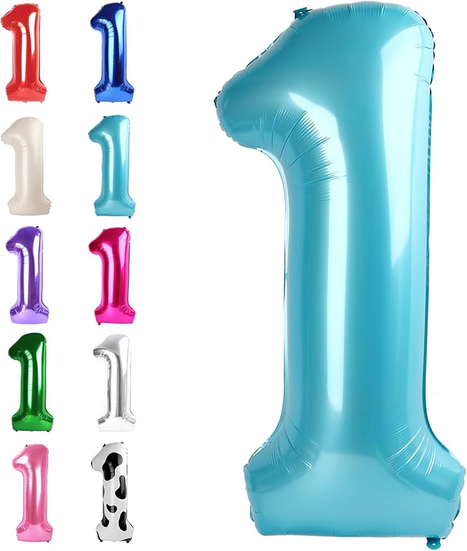 Pearl Blue Number 1 Balloon 40 inch, Number 1 Birthday Balloon by Upgesy