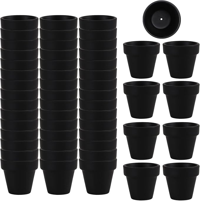 54 Pcs Small Mini Black Clay Pots 2.1'' Terracotta Pot Clay Ceramic Pottery by FcactiTerracottaPots