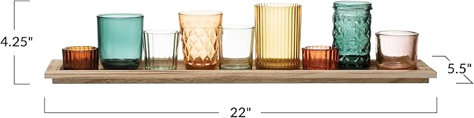 Creative Co-Op Round Glass Votive Holders on Wood Tray - Image 2