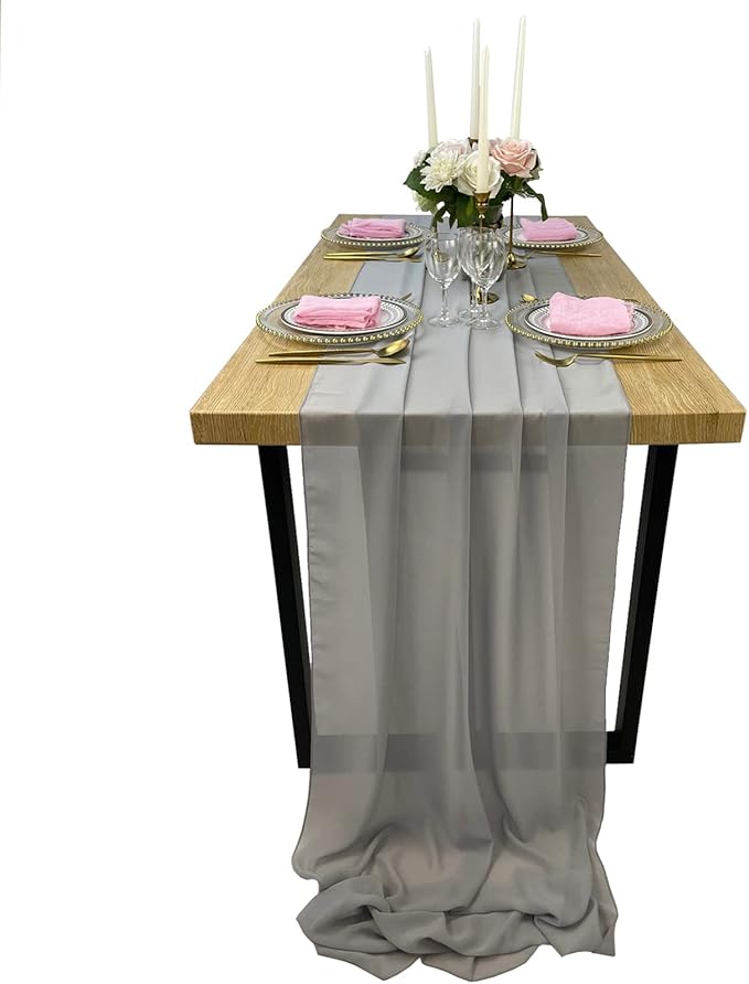 EHLDekol 13ft Light Grey Chiffon Table Runners, 29x156 Inches Romantic and by EHLDekol