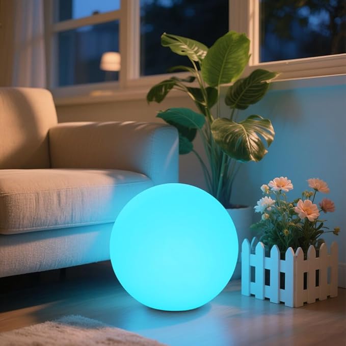 14-in LED Ball Light, Rechargeable Outdoor Globes Light Dimmable RGB Color by BALMOST