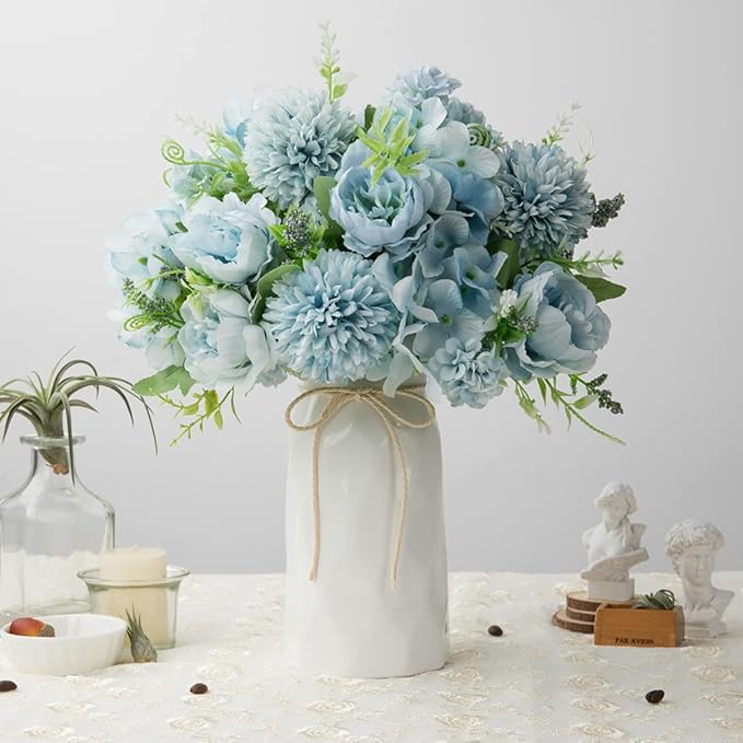 LESING Artificial Peony with Vase Silk Flowers Bouquets Fake Hydrangea Bulks - Image 2