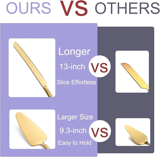 Gold Cake Cutter Set, Stainless Steel Cake Cutting Utensils Include Cake Knife - Image 5
