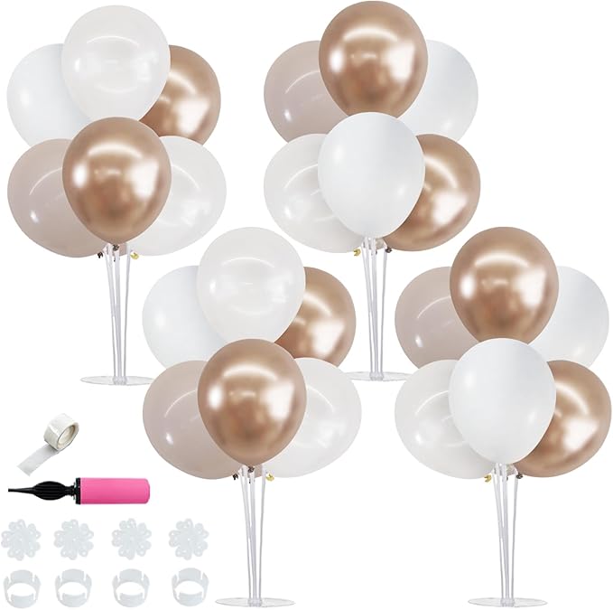 TONIFUL 4 Set Nude White Champagne Gold Balloon Stand Centerpiece Table by TONIFUL