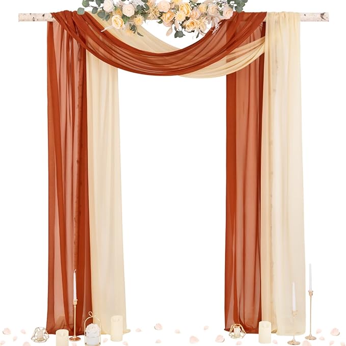 Socomi Wedding Arch Draping Fabric 29" x 20Ft 2 Panels Champagne and Terracotta by Socomi