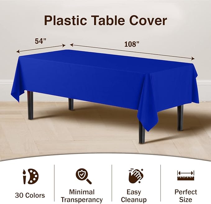 12-Pack Premium Plastic Tablecloth 54in. x 108in. Rectangle Table Cover - Image 3
