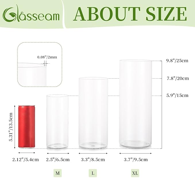 Glasseam Clear Cylinder Vases for Centerpieces, Glass Cylinder Vase Set of 30 - Image 5