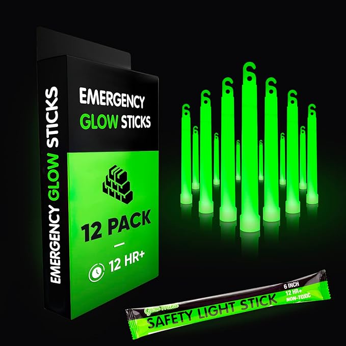 Emergency Glow Sticks with 12 Hours Duration, Individually Wrapped Industrial by GlowMind