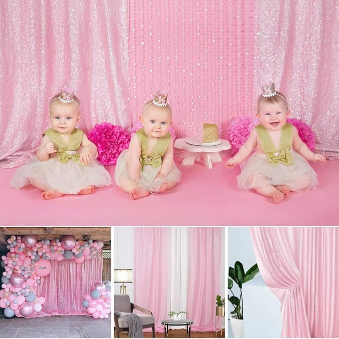 Pink Sequin Backdrop Curtain 8FTX8FT 1 Panel Sparkly Background Drapes - Image 6