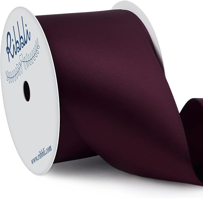 Ribbli Burgundy Double Faced Satin Ribbon, 2” x Continuous 10 Yards, Use by Ribbli