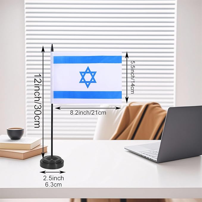 Israel Desk Flag 12" Solid Pole Deluxe Set Israeli Flags Banner Mini Small - Image 2