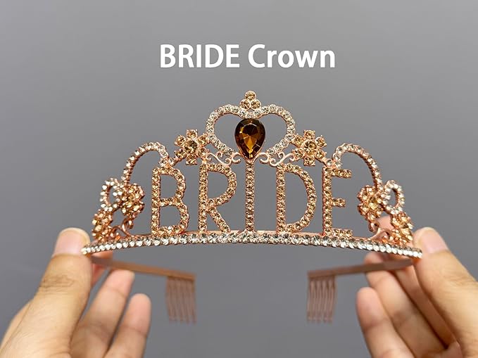JETKONG 3 Pcs Bachelorette Party Decorations "BRIDE" Crown, Bride to Be - Image 5