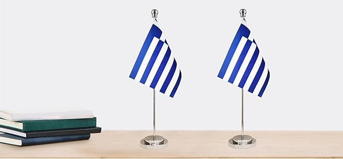Greece Greek Deluxe Desk Flag Set Small Mini Miniature Greece Greek Table - Image 6