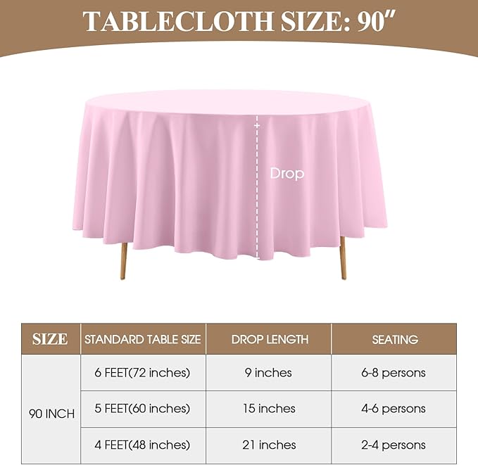 Round Tablecloth 6 Pack 90 Inch Pink Tablecloths Washable Decorative Linen - Image 6