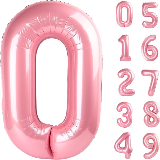 Light Pink 0 Number 40 Inch Large Balloon 0 Numbers Big Foil Helium Number by Lnhiya