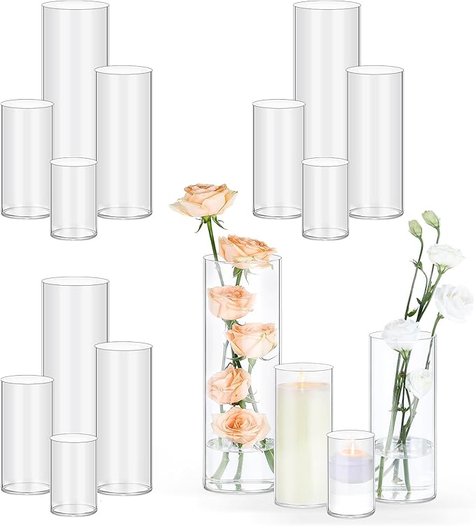 16 Pack Glass Cylinder Vases 4, 10 Inch Tall Clear Flower Vases by TBWIND