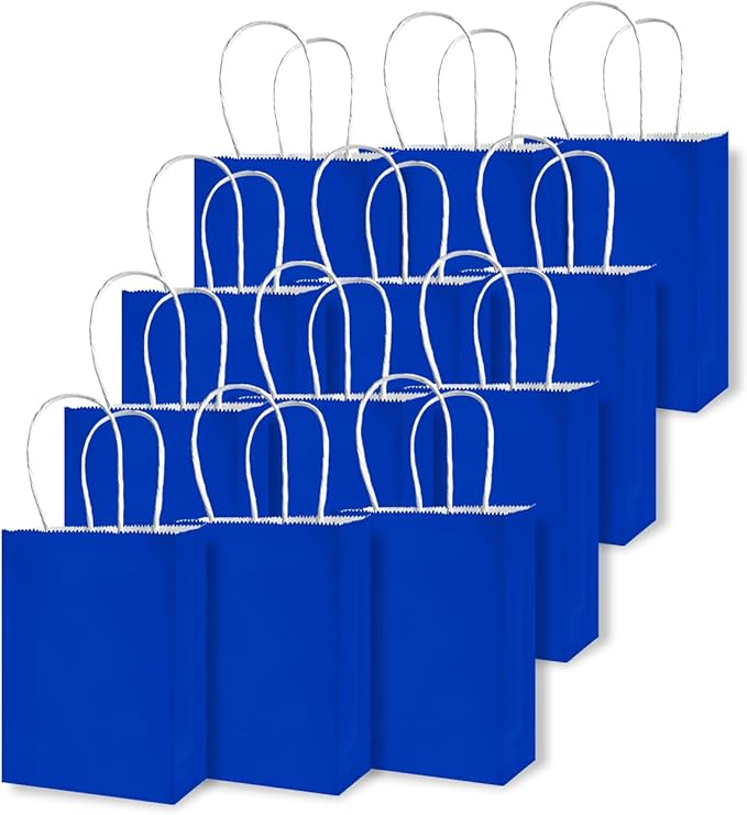 qiqee 50-Packs Diamond Blue Paper Gift Bags - Image 2