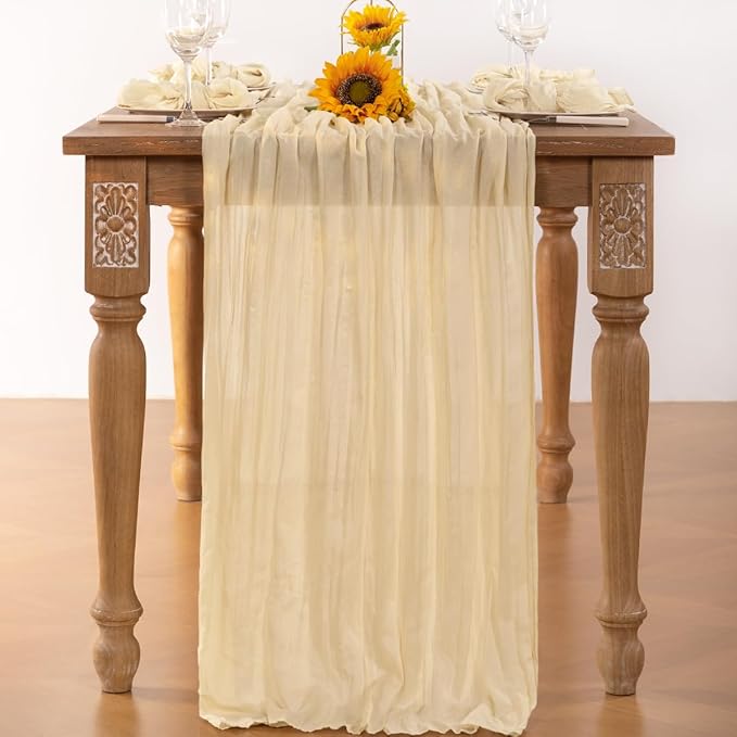 Beige Cheesecloth Table Runner Fall Table Runner 120 Inches Boho Gauze Cream - Image 4