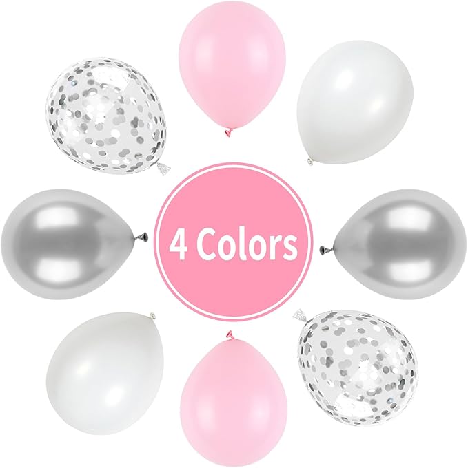 Pink and Silver Balloons, Pastel Pink White Balloon Metallic Silver White - Image 6