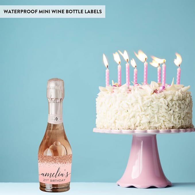 Andaz Press Personalized Mini Champagne Wine Bottle Labels, Birthday Blush Pink - Image 7