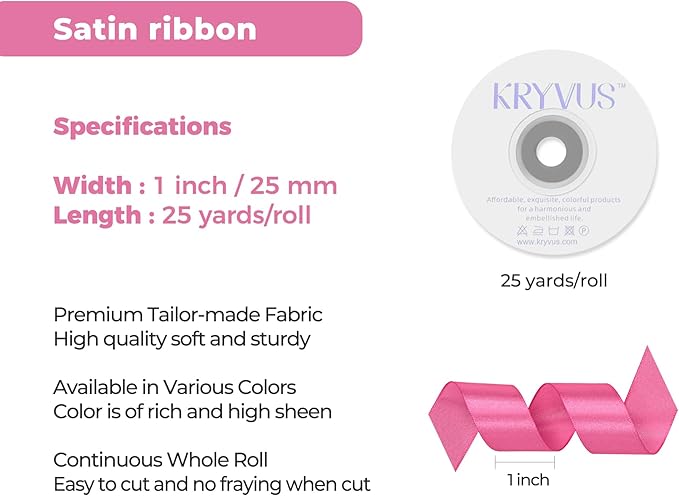 Hot Pink Satin Ribbon 1 inch X Continuous 25 Yards, Single Face Polyester - Image 3