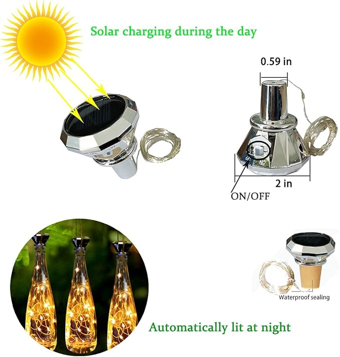 Upgraded Solar Diamond Shaped Wine Bottle Lights, 8 Pack 20 LED Fairy Lights - Image 6