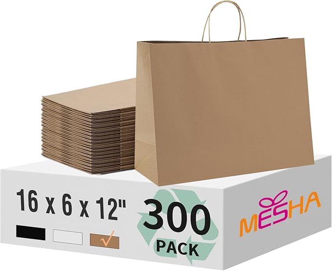 MESHA Kraft Paper Bags 16X6X12 Brown Large Gift Bags by MESHA