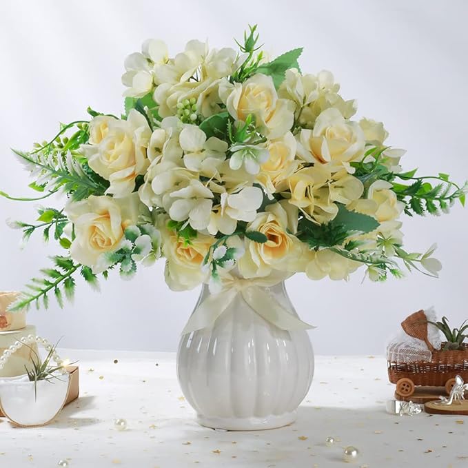LESING Artificial Rose Silk Hydrangea Flowers Bouquets - Image 2