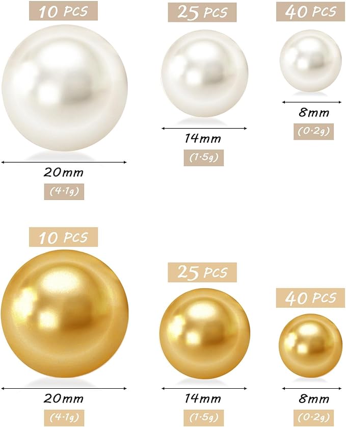 150Pcs Cream&Gold Polished No Hole Faux Pearl Beads - Image 2