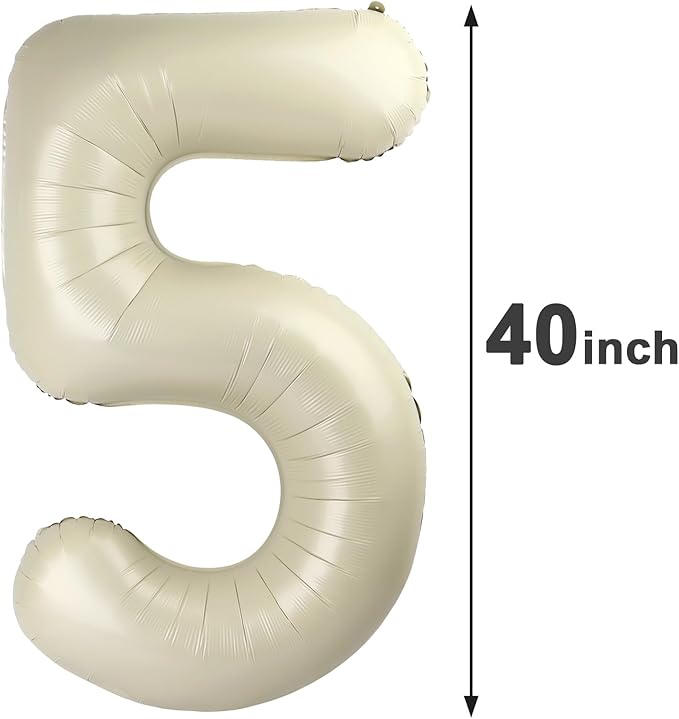 Cream White 5 Number Balloon 40 Inch Large Birthday Balloon, Five 5th 15 25 35 - Image 2