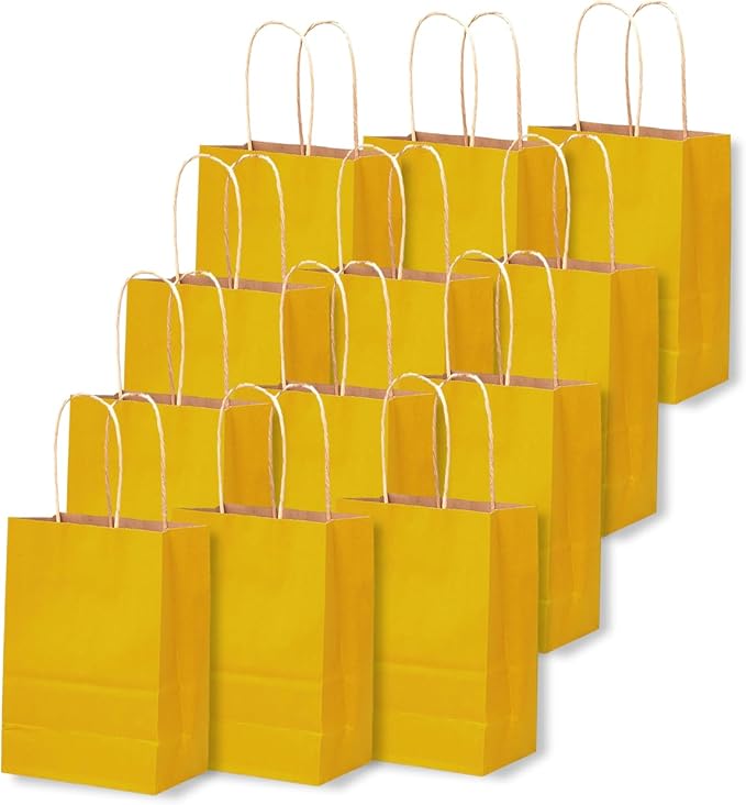 qiqee 24 Pcs Bright Yellow Mini Paper Gift Bags - Image 3