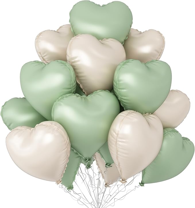 Sage Green White Heart Balloons by Sowide