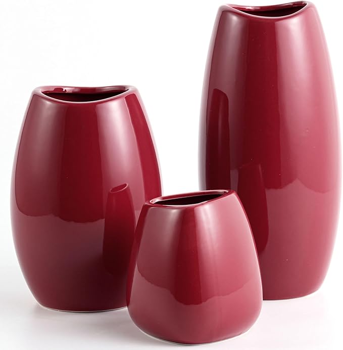 hjn Ceramic Vase Set of 3 Red Flower Vase by hjn
