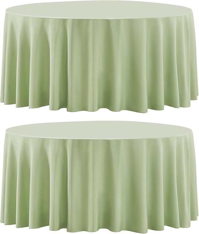 Round Tablecloth 120 Inch 2 Pack Sage Green Tablecloths Washable Decorative by AOCOZHomeLifeMuseum