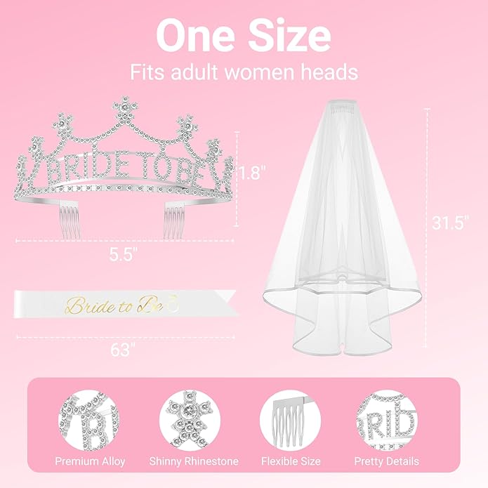 3Pcs Bride to Be Crown with Sash and Veil - Image 2