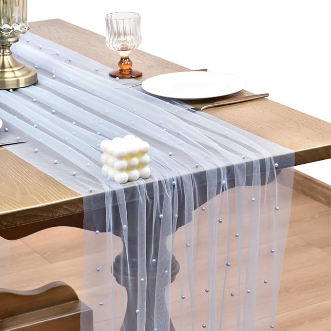 Joanlody Fall Pearl Table Runner 10ft Rustic Boho Tulle Table Runner by Joanlody