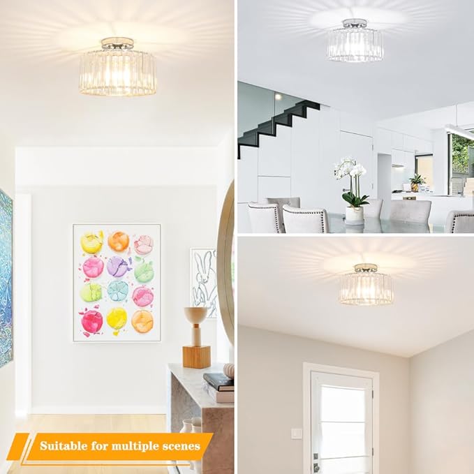 Crystal Ceiling Light Fixture, Chrome Close To Ceiling Light Fixtures, Modern - Image 4