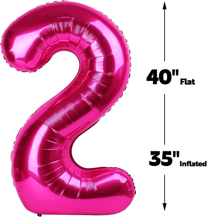 40 Inch Big Hot Pink Number 2 Balloon Birthday Decoration, Number 2 Helium - Image 2