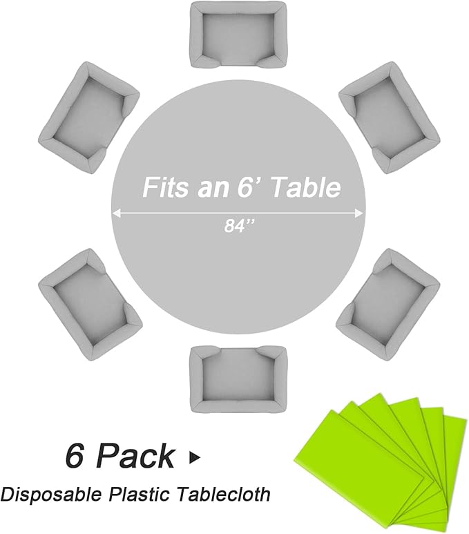 QIKSION Lime Green Round Tablecloth 6 Pack, 84 Inch Plastic Table Cover - Image 5