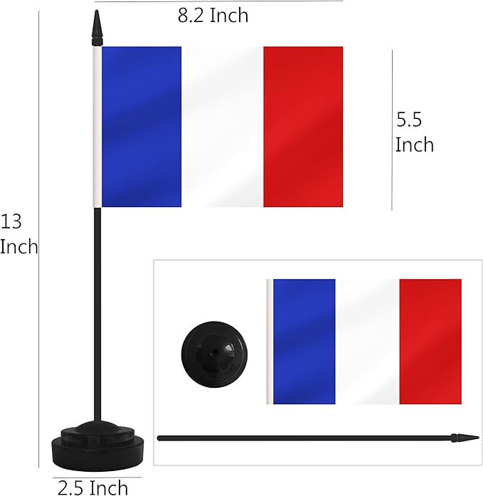 2 Pack France Desk Flag Set, French Desktop Small Miniature Table Office Flag - Image 2