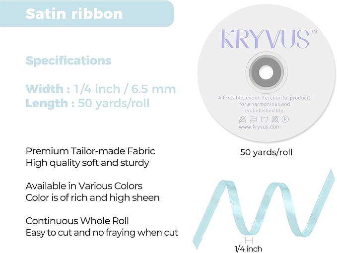 Light Blue Satin Ribbon 1/4 inch X Continuous 50 Yards, Single Face Polyester - Image 3