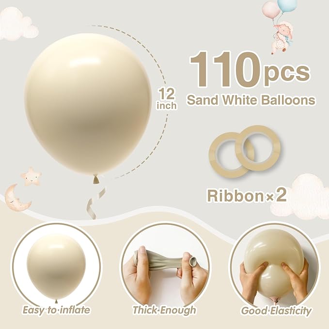 110pcs White Sand Balloons 12 Inch White Latex Balloon Garland Arch Kit - Image 2