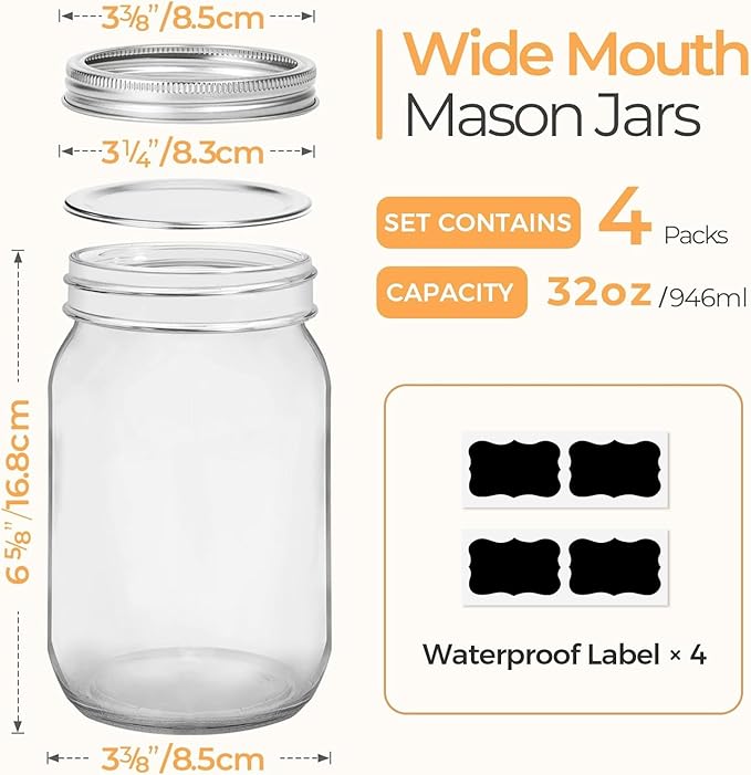 ComSaf Mason Jars 32 oz - Image 2