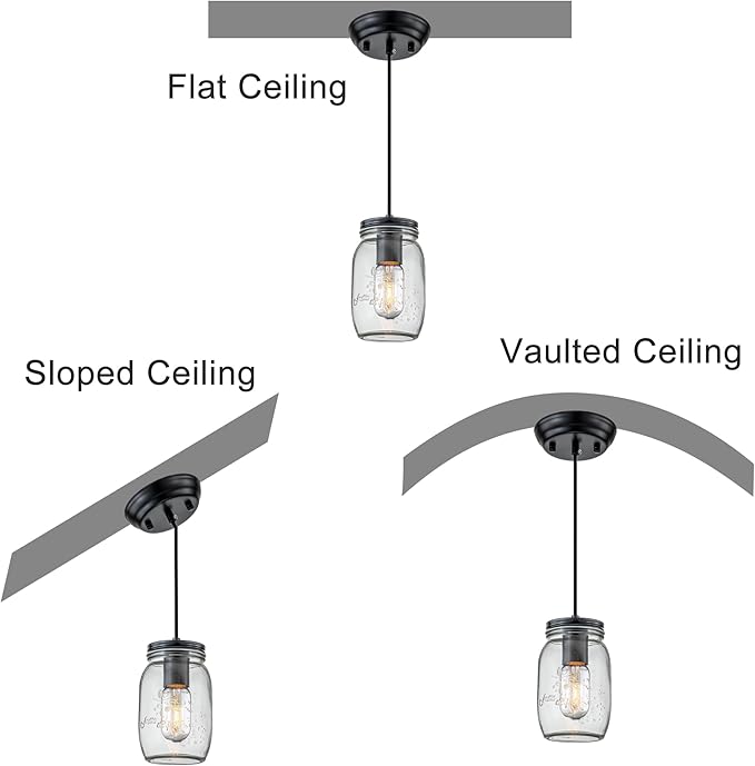Kitchen Island Light, 1 Lights Adjustable Pendant Lighting, Glass Mason Jar - Image 5