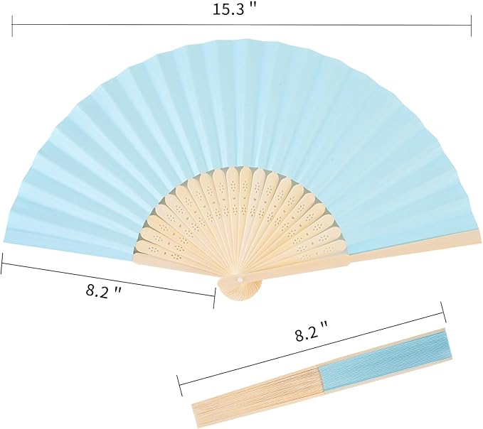 50pcs Blue Paper Hand Fan Bamboo Folding, Handheld Paper Folded - Image 3