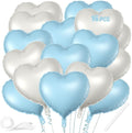 16 Pcs Heart Balloons, 18 Inch Blue White Sand Love Heart Shaped Foil Balloons by VHUWE