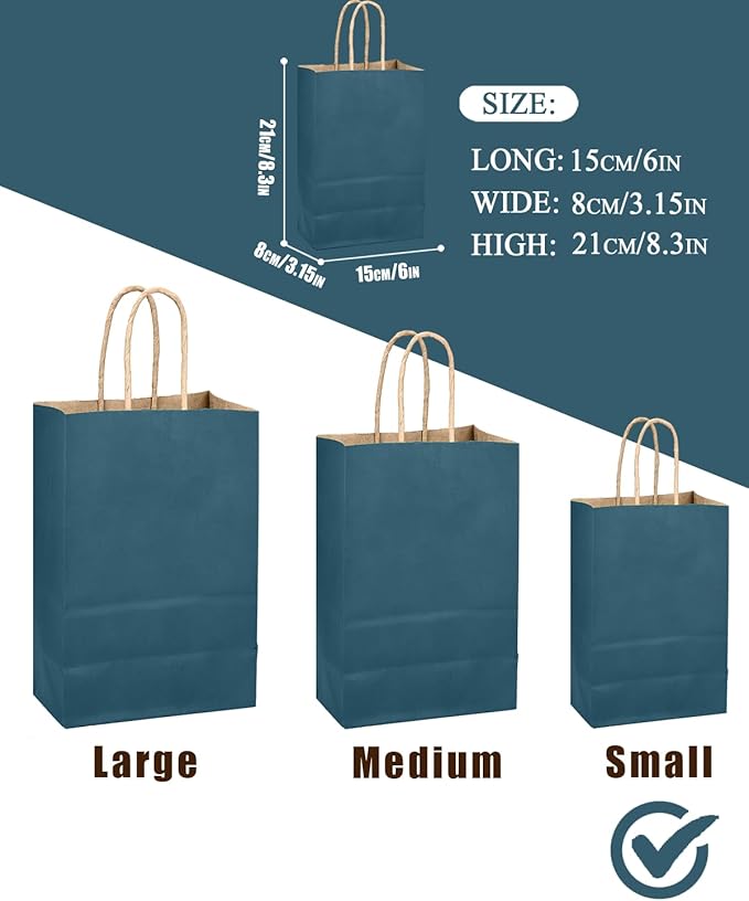 qiqee Ink Blue Gift Bag with Handles Bulk 24Pcs Paper Bags -8.3"x6"x3. 15" - Image 4